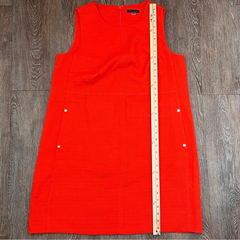 Tommy Hilfiger Orange Hopsack Shift Sleeveless Midi Dress Logo Buttons | Sz: 14 - Picture 5 of 10